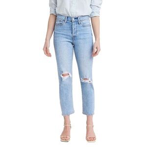 NWT Levi’s High Rise Wedgie Straight Leg Stretch Jeans Distressed Light Wash 26